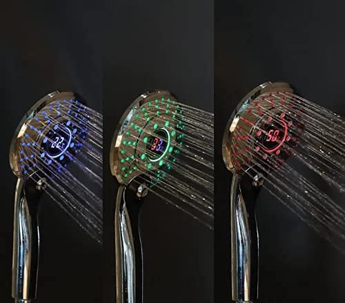 LED shower head, 3 colors color changing temperature control, digital LCD display, handheld shower with digital temperature display, water-saving shower head multifunctional for shower tub