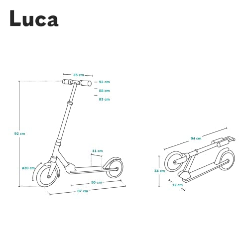 LIONELO Luca Plus Scooter Kids Scooter City Scooter Push Scooter Kick Scooter Kickscooter up to 100kg, Big Wheel 200mm, Foldable, Adjustable Height, ShockResist Suspension