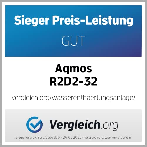 Aqmos R2D2-32 Water Softening System with 1" Connection Kit and Mounting Block | Water softener for households up to 3 people | Descaler for soft water