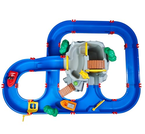 AquaPlay - Water track MountainLake - 42-piece game set with a high mountain, waterfall, and secret cave, water play fun including 2 animal figures and 2 boats, for children aged 3 and up.