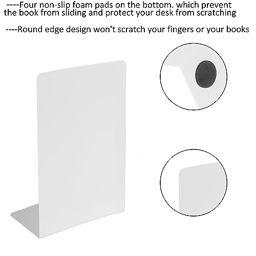 Deefongo 12 white decorative metal bookends, sturdy book supports for shelves, partition, stopper, holder, white metal bookends with non-slip rubber pad for decoration, home, office
