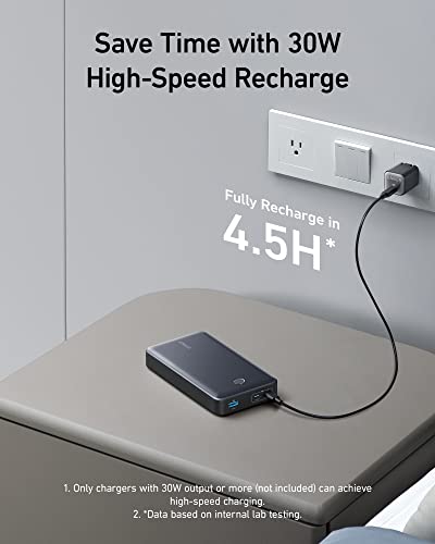 ANKER 537 Powerbank (PowerCore 24K for Laptop), 24,000mAh 65W, portable charger for MacBook Pro, Dell XPS, Microsoft Surface, iPad Pro, iPhone 16/15/14/13 Pro, iWatch Series 5, and more (Black)
