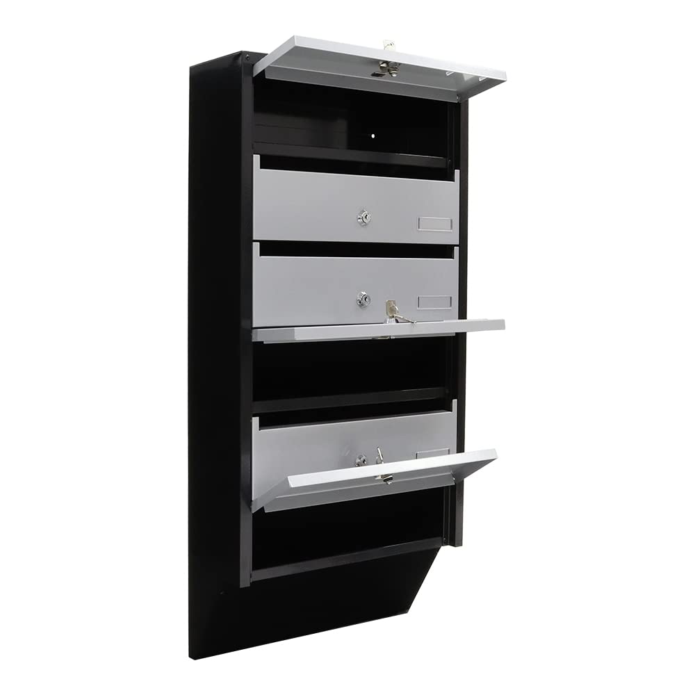 Rottner Depot 6 Letterbox System Silver Black Cylinder lock 2 keys per compartment Name tag holder included Mounting material