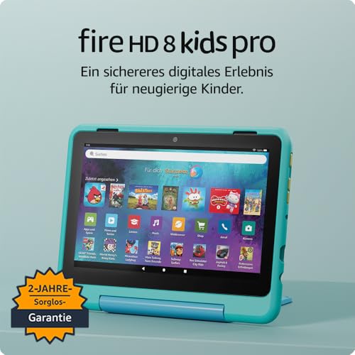 Amazon Fire HD 8 Kids Pro Tablet (Latest Generation), for kids ages 6-12. 3 GB RAM, 8-inch HD screen, ad-free content, parental controls, 13-hour battery life, 32 GB, aquamarine (2024)