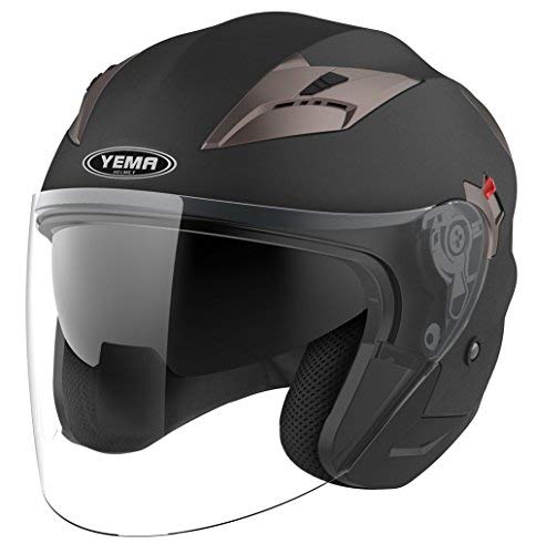 Jethelm, scooter helmet, crash helmet, chopper helmet - YEMA YM-627 motorcycle helmet ECE with double visor sun visor for women men adults-Black Matt-XL