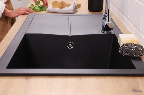 Respekta Cleveland Mineral Sink in Black/1 Bowl Inset Sink 100 x 50 cm/Sink suitable for base cabinets from 60 cm wide.