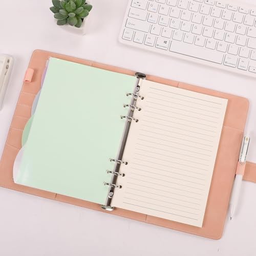 SKYDYE A5 ring binder, refillable A5 ring binder, 135 sheets of A5 refill paper, A5 notebook with binder pockets, A5 binder for school notes and travel diaries (pink)