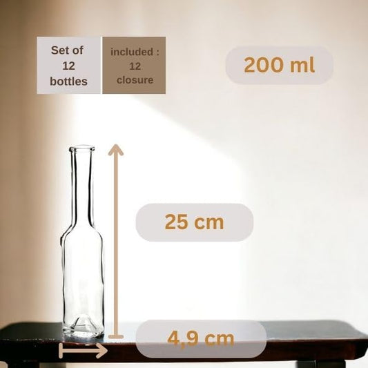 gouveo 30-piece set glass bottles 200 ml Symphony with cork (HGK) - Empty bottles for filling and gifting - Small 0.2 l liqueur bottle, schnapps bottle, oil bottle (SIF200HGK)