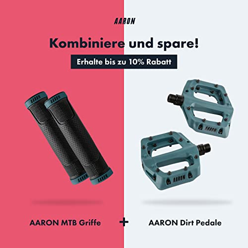 AARON MTB bicycle grips, sporty handlebar grips made of non-slip rubber, Gray Blue Lock-On Gel grips with handlebar end caps for mountain bike, trekking bike, e-bike, crossbike, fixie and more.