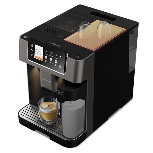 Grundig KVA 8230 fully automatic coffee machine, 18 coffee specialties, 13 grind settings, milk container, powerful 1350 W, 19 bar pump pressure, dual nozzle, lighting, black/dark silver.