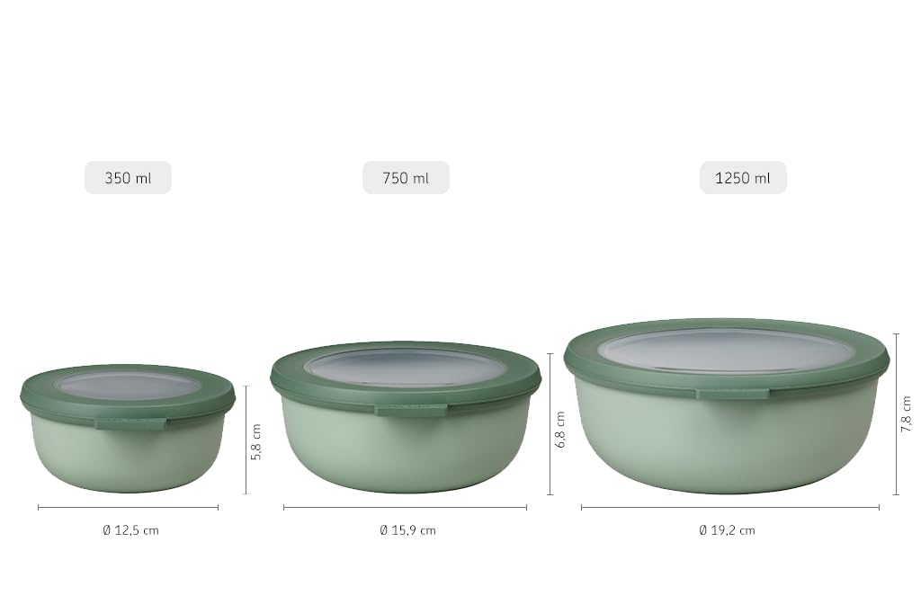 Mepal Multibowl Cirqula Round 3-piece Set - Microwave Safe - Perfect for storage, fridge, freezer & microwave use - 350 ml, 750 ml & 1250 ml - Vivid mauve
