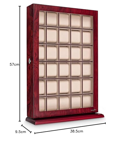 Hermann Jäckle - Watch display case Augsburg I Display case for 30 watches I Wooden watch box I Red watch case with Bubinga decor I Watch storage I Watch box for wristwatches I Lockable watch box