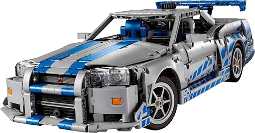 LEGO Technic 2 Fast 2 Furious Nissan Skyline GT-R R34 model building set for adults - featuring drift function, steering, suspension, and 6-cylinder engine - collector's gift for fans - 42210