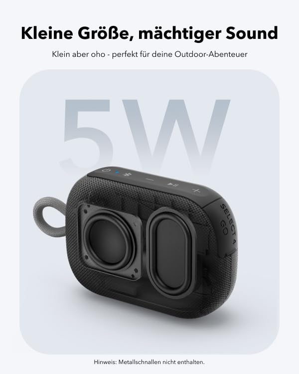 Soundcore by Anker Select 4 Go Bluetooth Speaker, portable mini speaker for shower, with 20h playtime, IP69 water and dustproof, floatable, powerful sound for indoor, outdoor & hiking.