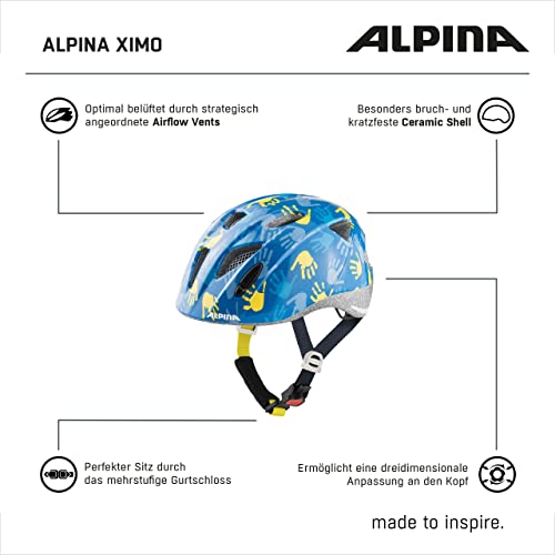 ALPINA XIMO - Lightweight, Secure & Impact-Resistant Bike Helmet With Optional LED Light for Kids, Blue Hands Gloss, 49-54 cm