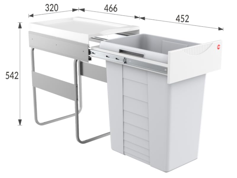 Hailo waste collector 3668401 | Easy-Cargo Solo trash can | Large 40L built-in trash can for the kitchen | Waste bin for 40 cm cabinet width | Waste separation system, plastic light gray