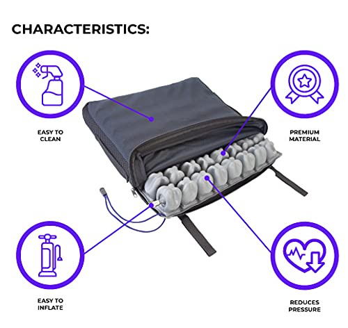 Mobiclinic® Q-air anti-decubitus seat cushion, European brand, ergonomic orthopedic cushion, wheelchair air cushion, 1 valve, 45 x 40.6 cm.