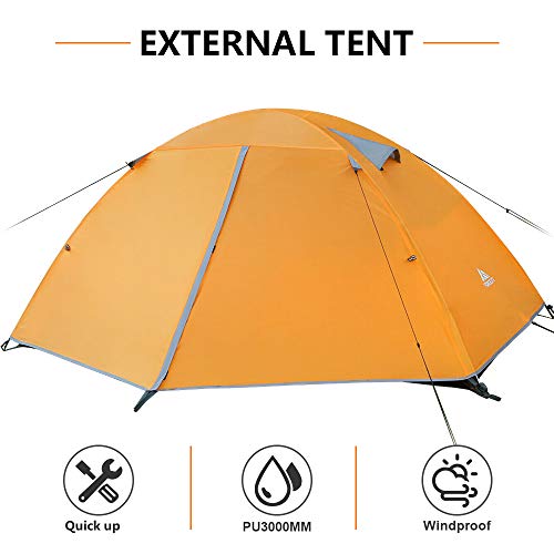 Forceatt tent 2 person camping waterproof 3-4 season, ultralight tents with small pack size, dome tent instant setup for trekking, outdoor, festival. (2 people-Khaki grey)