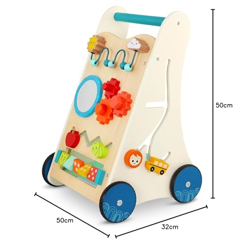 B. toys wooden walker - walking aid with motor skills loop, clock, number learning - walker, walking aid, walking wagon, wooden baby toy from 1 year