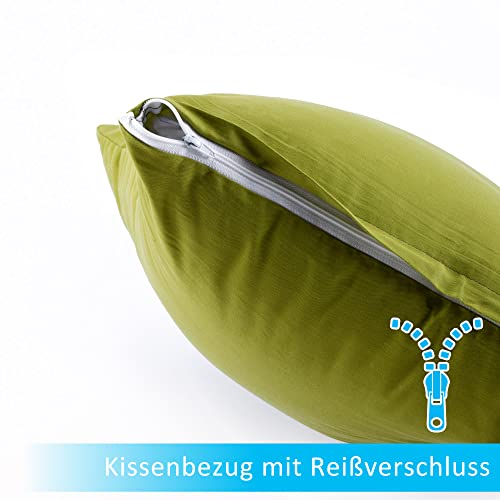 ATsense 2-pack pillowcases 40x80 cm - 100% cotton, Green Pillowcase Soft and Hypoallergenic, ÖkoTex Certified, Pillow cover with zipper suitable for allergy sufferers