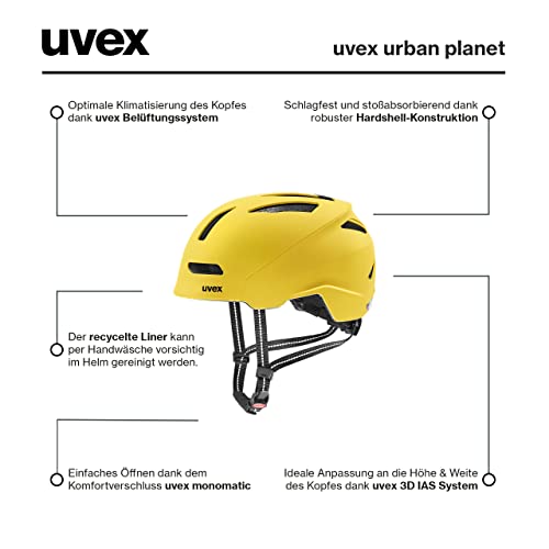 uvex urban planet - sustainable bike helmet for men and women - custom sizing - made from recycled materials - sunbee matte - 58-61 cm