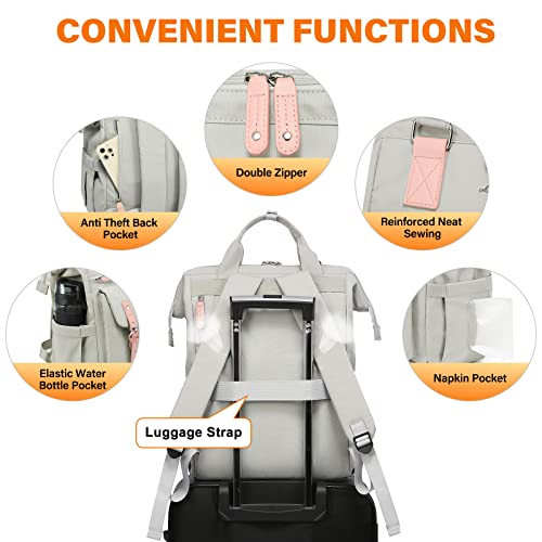LOVEVOOK Women's Backpack Large, Laptop School Backpack for Girls Teens 17 Inch with Data Cable Bag & USB Charging Port, Waterproof School Bag Backpack for College Office Business Travel Gray