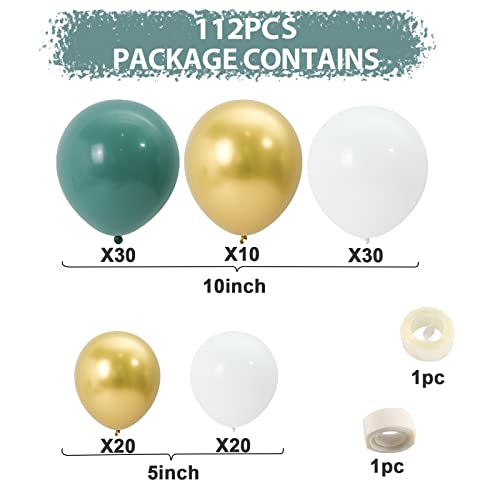 Green Balloon Garland, 112 pcs Dark Green Balloon Garland, Balloons Birthday Wedding, Green Gold White Balloons, Green Balloons Set for Wedding Baby Shower Baby Party Bridal Party Birthday Decoration