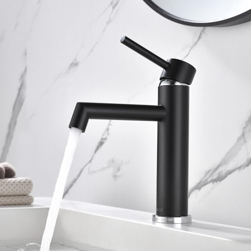 Black Bathroom Faucet, Ulytid Sink Faucet for Bathroom, Stainless Steel Single Handle Basin Tap, Cold & Hot Water Mixer Tap, Basin Faucet with Spout Height 111 mm