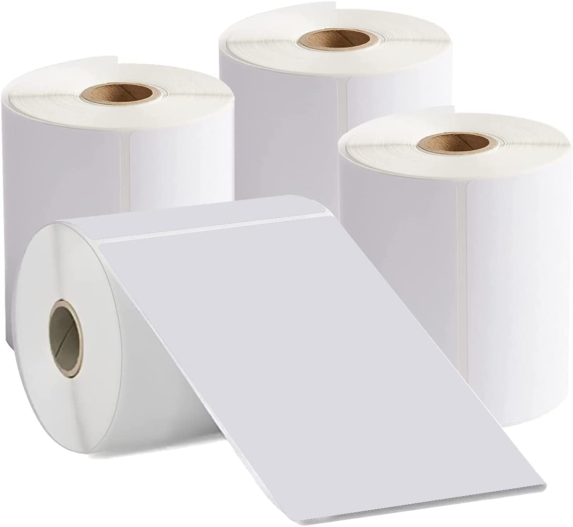 4 Rolls of 4" x 6" (100mm x 150mm) Direct Thermal Shipping Labels Adhesive Labels for Mailing Addresses Shipping Labels (250 Sheets/Rolls)