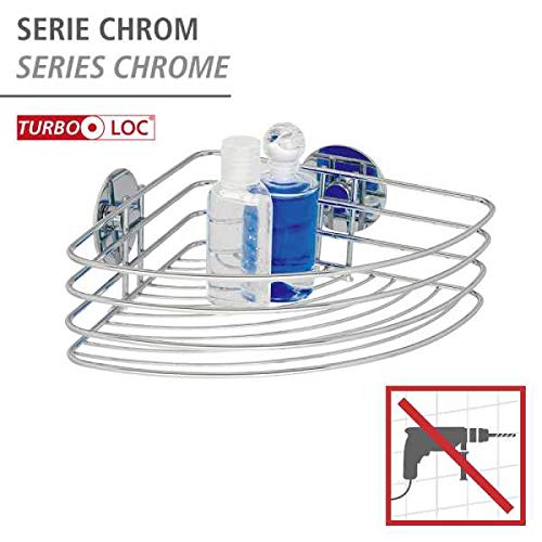 WENKO Turbo-Loc corner shelf, bathroom shelf, Holds up to 40 kg, chrome-plated steel, 26.5 x 10.5 x 20 cm, Chrome
