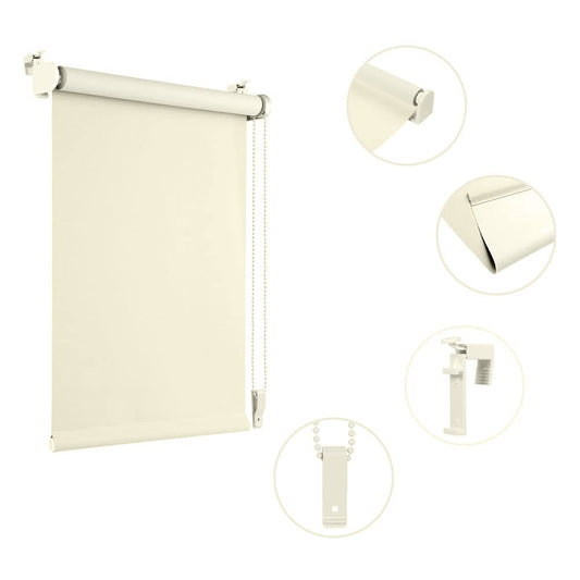 Eurohome blackout roller blind thermal blind 50x130cm (fabric width 46 cm) cream clamp fix without drilling with same color coating side pull roller blind Oeko-TEX Standard 100 clamp blind for window & door