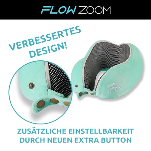 FLOWZOOM Kids Neck Pillow for Home Reading - Travel Pillow made of Memory Foam with extra soft pillowcase for kids aged 6+ - Comfy Kids Turquoise
