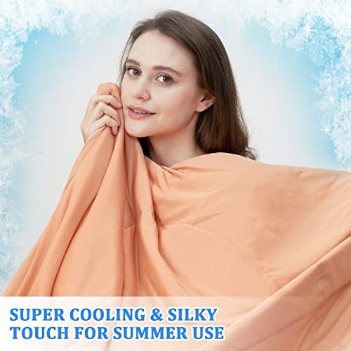 HOMFINE Cooling Blanket Double-sided Cooling Blanket - Lightweight Cooling Blanket for Humans Q-Max > 0.4 Summer Blanket Cooling Self-cooling Blanket Summer Blanket Cooling Blanket for Bed, Orange, 130 x 180 cm