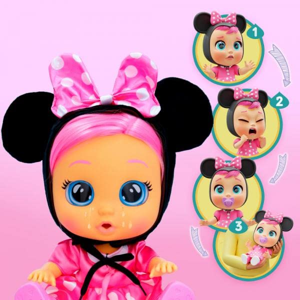 CRY BABIES Dressy Minnie is an interactive doll that cries real tears, with hair to style, clothes to change, and accessories to play with - a toy and gift for boys.