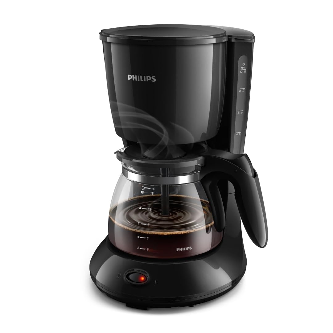 Philips HD7461/20 New Daily Coffee Machine Aroma-Swirl with Auto Shut-Off, Glass Carafe, White/Black