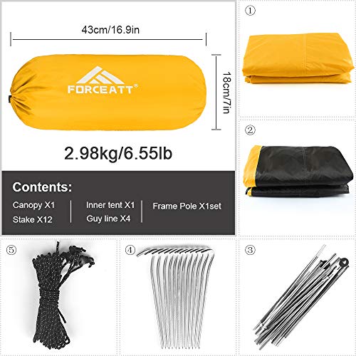 Forceatt tent 3 persons camping tent, waterproof and windproof 3-4 seasons ultralight backpacking tent, can be set up instantly, suitable for hiking, camping, outdoor.