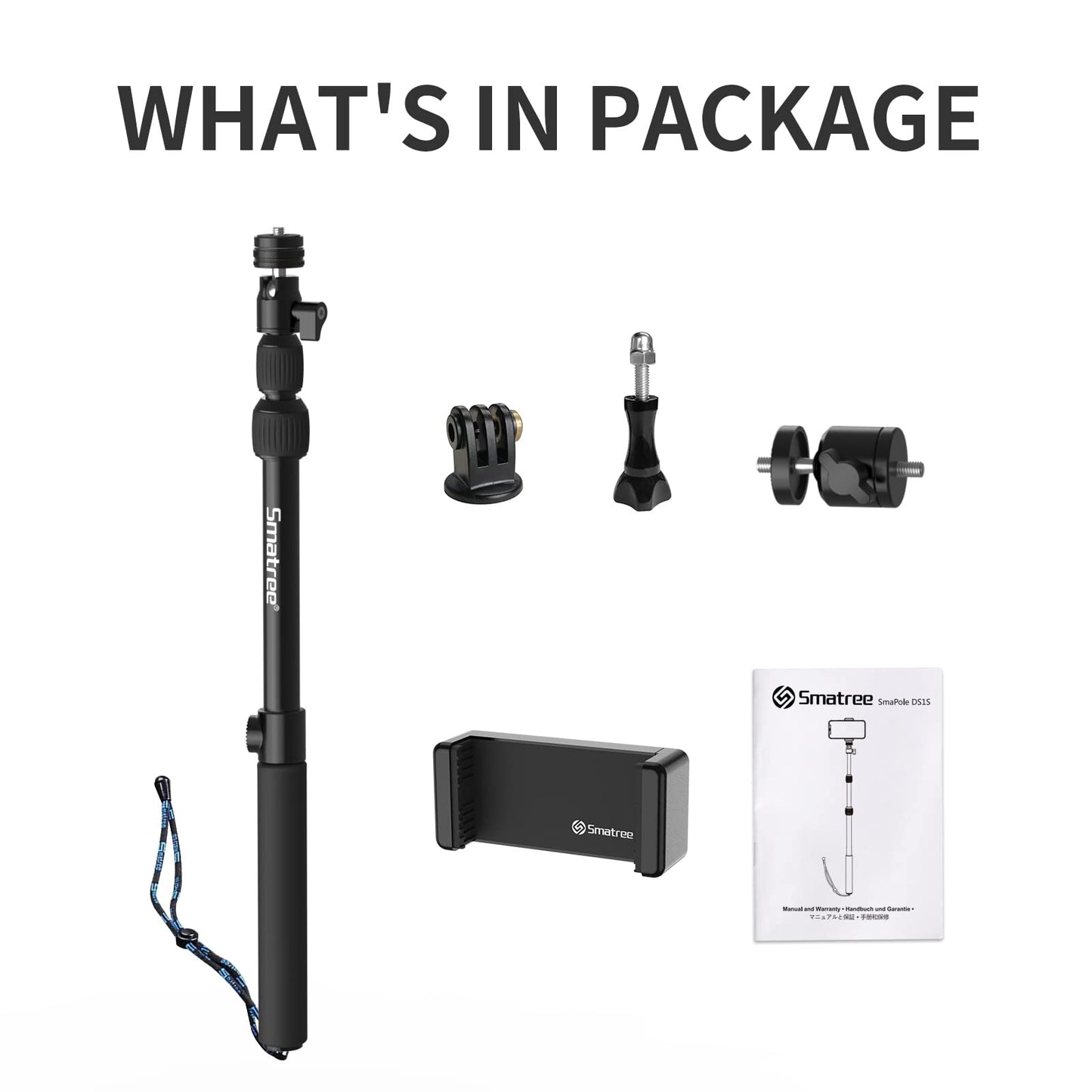 Smatree DS11S telescopic pole made of aluminum alloy, selfie stick, compatible with GoPro Hero 13/12/11/10/9/8/7/6/5/4/3/2/1, DJI Osmo, and other action cameras with 1/4" thread (15.8"-40.5")