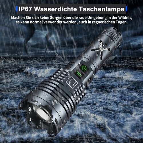 Amzyigou LED torches with 150000 lumens, Xhp160.5 rechargeable, powerful tactical torches with zoom, waterproof, torch gadgets for men, 6 modes for camping and emergencies.