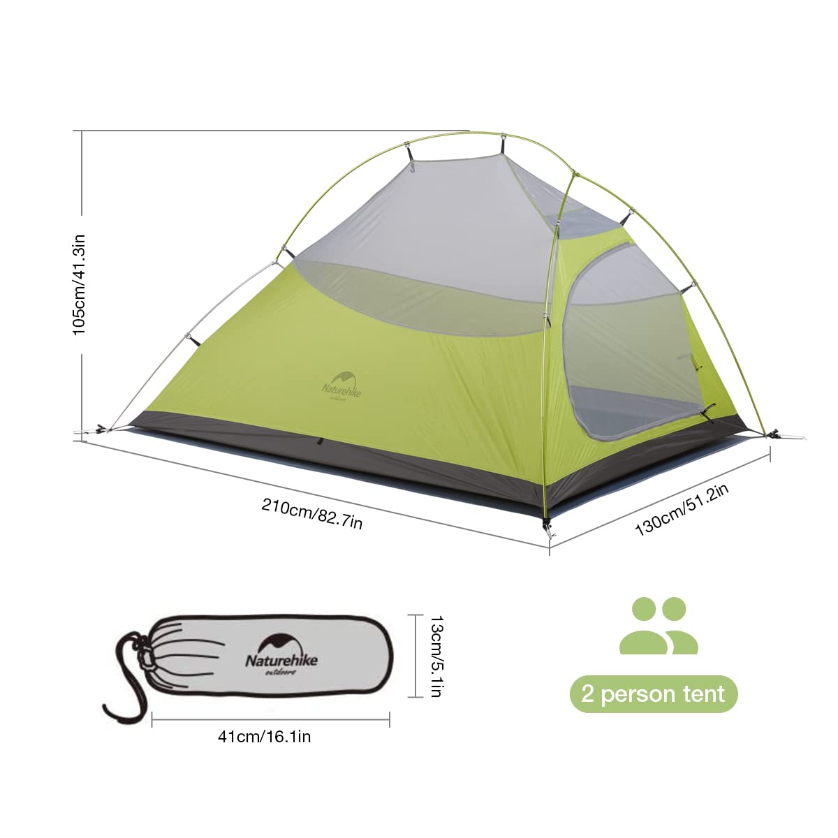Naturehike Cloud up 2 Upgrade Ultralight Tents Double 2-Person Tent 3-4 Season for Camping Hiking (20D Light Green Upgrade)