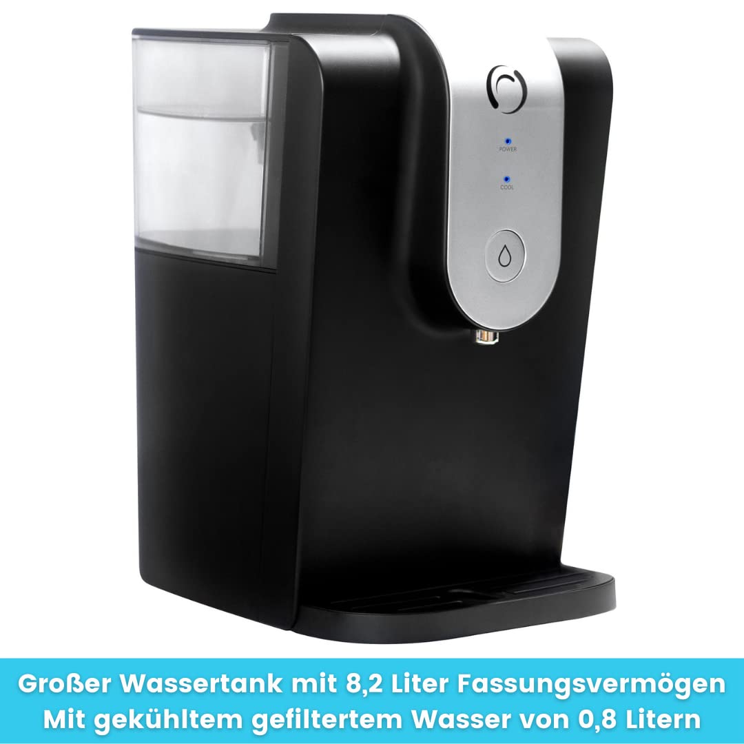 Aqua Optima Lumi, filtered water cooler and dispenser for your countertop, 8.2 liter capacity, with 1 x 30 Day Evolve+ water filter cartridge, black.