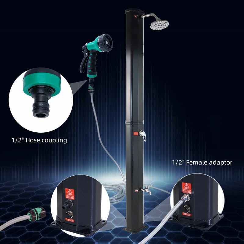CCLIFE 40L solar shower with plastic base and handheld shower head. Solar garden shower for pool, rain shower, outdoor shower, garden sprayer for warm water.