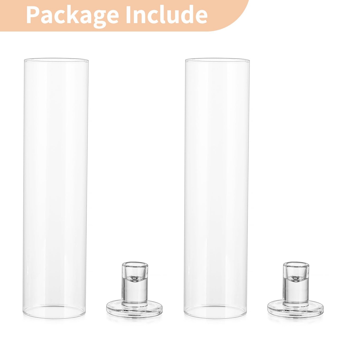 NUPTIO glass cylinder for candles candle holder clear glass - set of 2 candle stands for taper candles taper candle holder tall bottomless cylinder shade wedding party table centerpiece decor