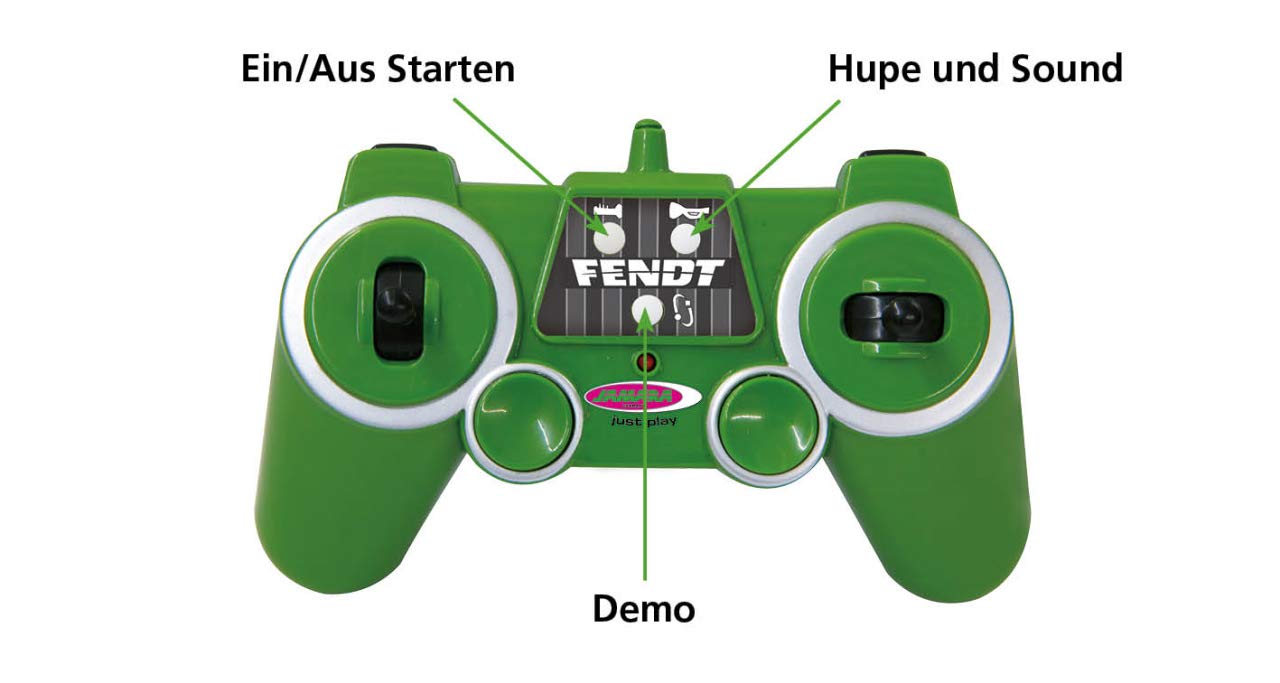 JAMARA 405035 - Fendt 1050 Vario 1:16 2.4GHz - RC tractor, engine sound (can be turned off), reverse warning sound, horn, shut-off function, 2-wheel drive, rubber tires, bright LEDs in front, turn signals, demo function.