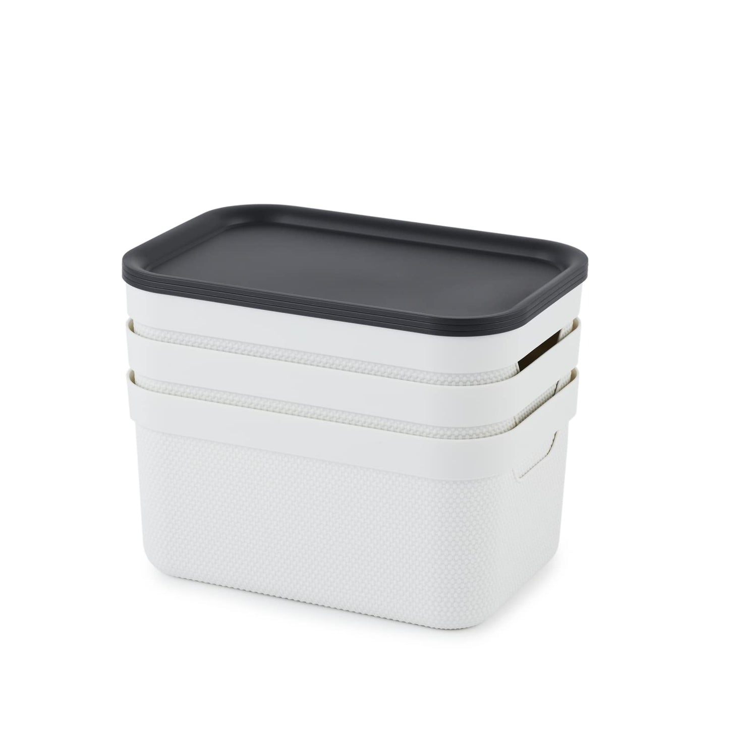 Jive storage box set of 3 with lid, made of recycled plastic (PP), white/anthracite, 3x5L (26.5 x 18.5 x 13.2 cm)