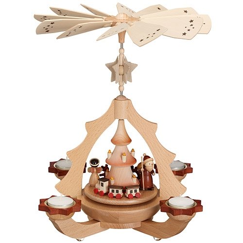 Rudolph's treasure chest table pyramid gift-giving Santa with train dimensions 31x31x36cm NEW pyramid mini pyramid wooden pyramid Seiffen Erzgebirge Christmas warmth game lights figure wood wings