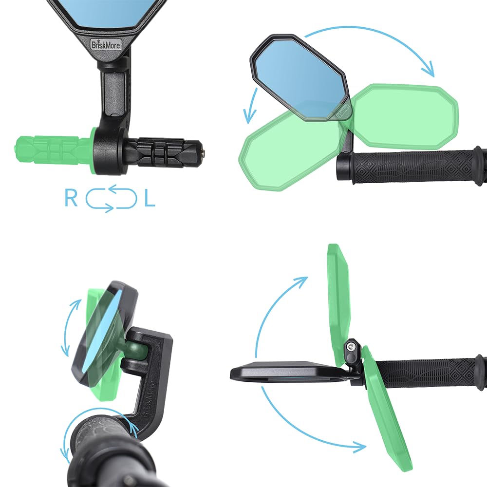 BriskMore Bar End Bike Mirror, High-Definition convex blue glass lens for scooter electric bicycle, scratch-resistant, Ebike Safe rearview mirror for right side Only BT-022RB