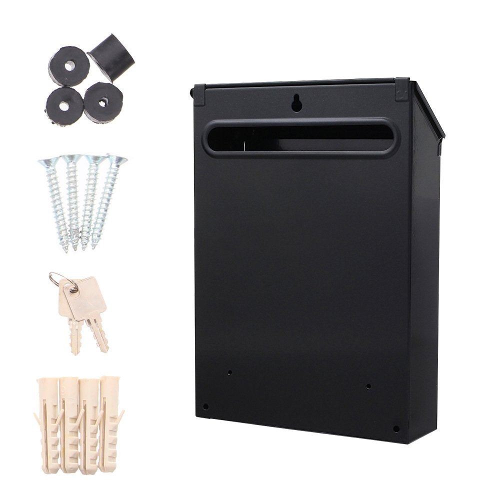 Profirst Mail PM 400 mailbox in black-grey steel with cylinder lock, 2 keys, viewing window, name tag holder, dual entry, and mounting material included.