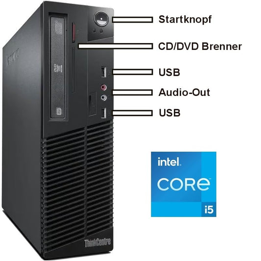 Lenovo E72 Silent Business Office Multimedia Computer with 3-year warranty! | IntelCore i5 2400 4x3.40 GHz | 16 GB DDR3 | 512 GB SSD | DVD | WLAN | 8xUSB | Windows 11 Prof. | MS Office | #7874