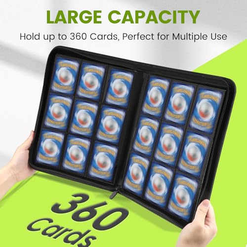 Collectible card folder with sleeves, premium folder with double-sided PU pockets, fully fillable, organizer for collectible cards for MTG, TCG, sports cards, playing cards, with 9 pockets, blue