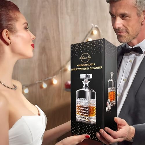 Lighten Life Whiskey Decanter, 1000 ml crystal decanter with stopper in gift box, lead-free whiskey carafe whiskey bottle, premium Scotch decanter for whiskey, bourbon, bourbon decanter for men.